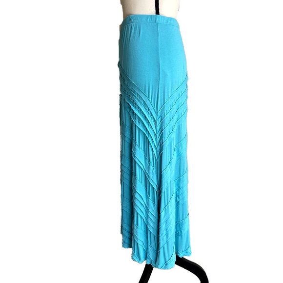 SOFT SURROUNDINGS Turquoise Knit Maxi Skirt Tiered Ruffled PM - Picture 6 of 10